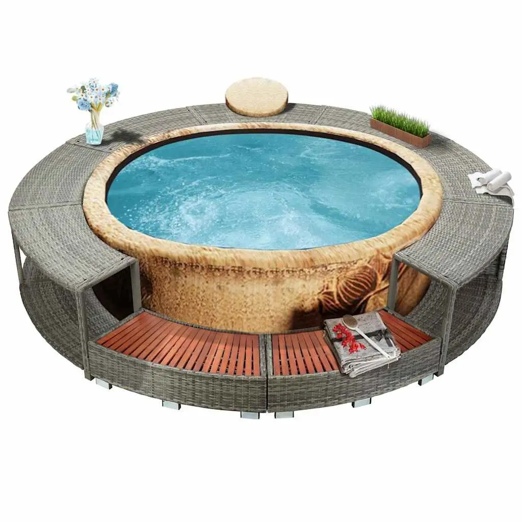 Hot Tub Surround Grey Poly Rattan Spa Accessory Storage Organiser Outdoor