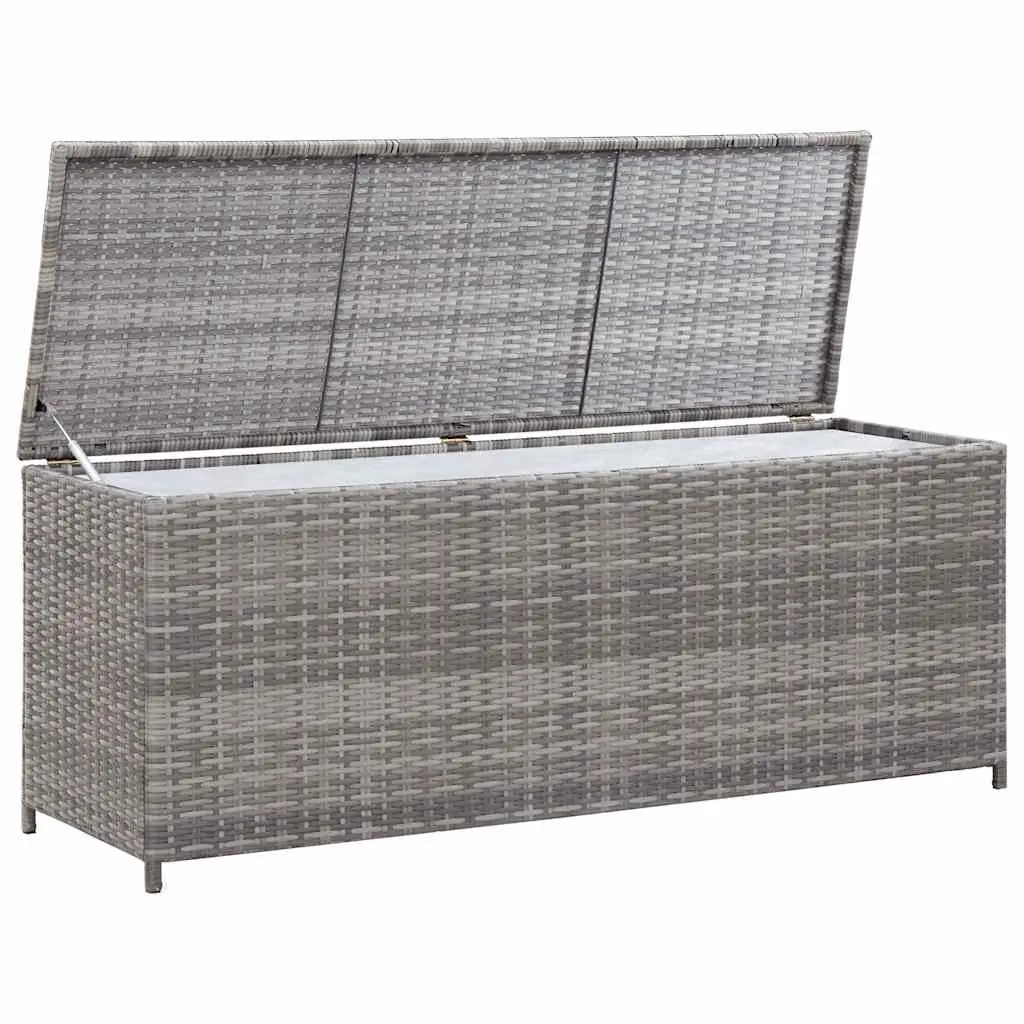 Garden Storage Box Poly Rattan 150x50x60cm Grey Outdoor Chest Bench Furniture