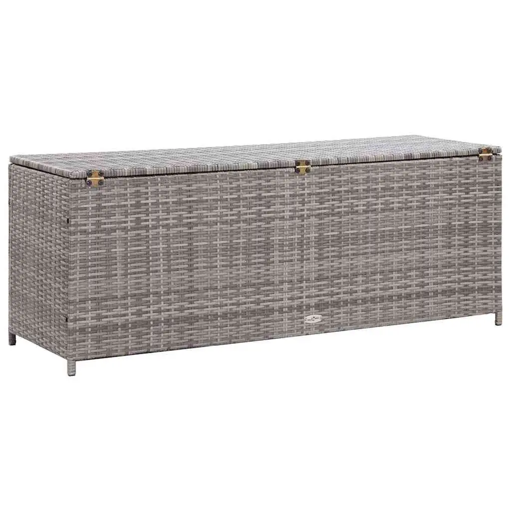 Garden Storage Box Poly Rattan 150x50x60cm Grey Outdoor Chest Bench Furniture