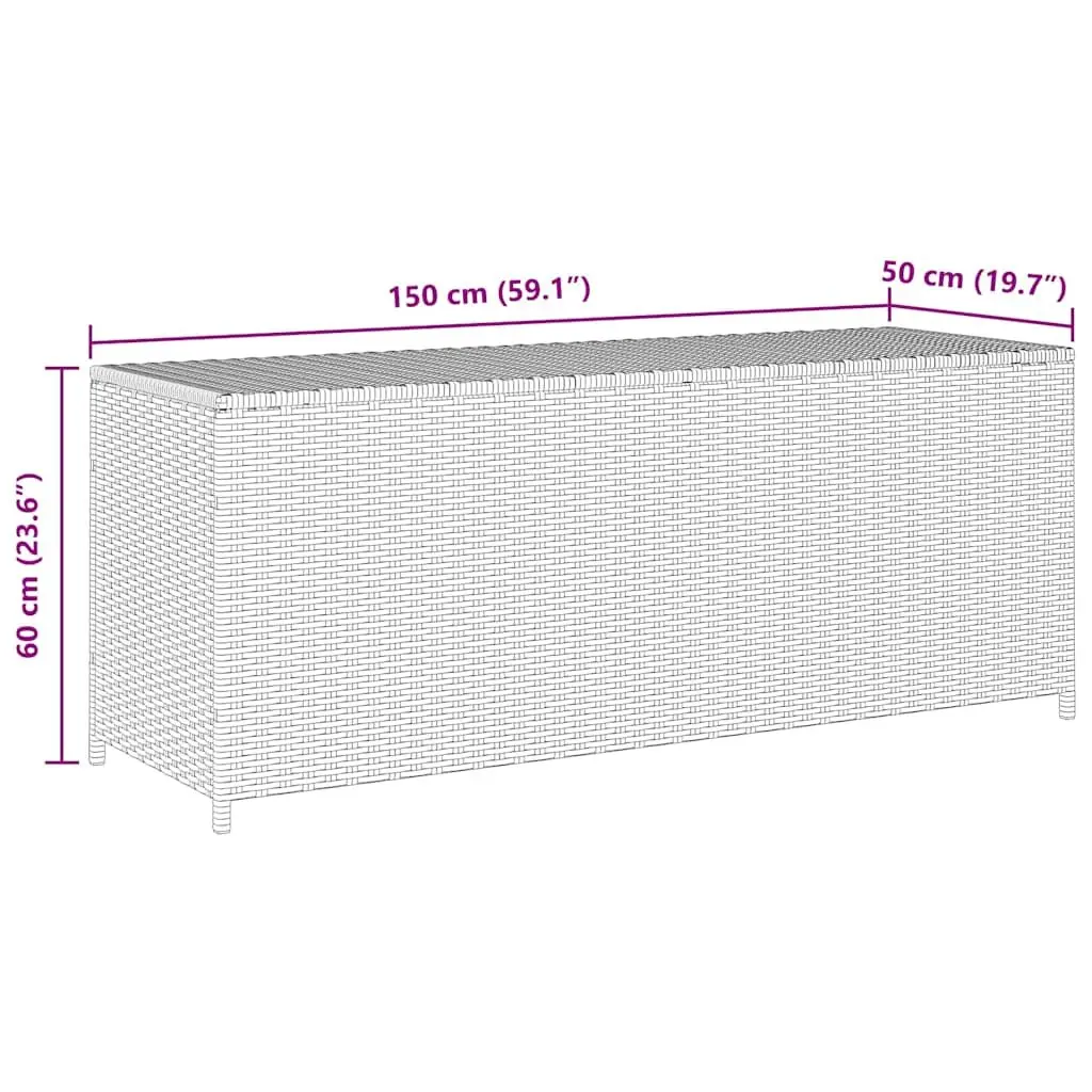 Garden Storage Box Poly Rattan 150x50x60cm Grey Outdoor Chest Bench Furniture