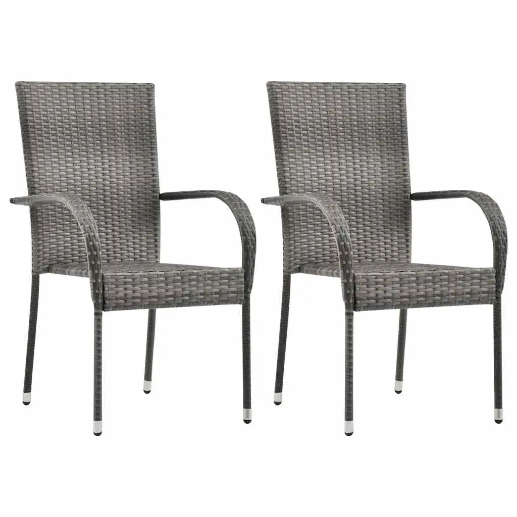 Stackable Outdoor Chairs PE Rattan Powder-coated Steel 2 Piece Grey