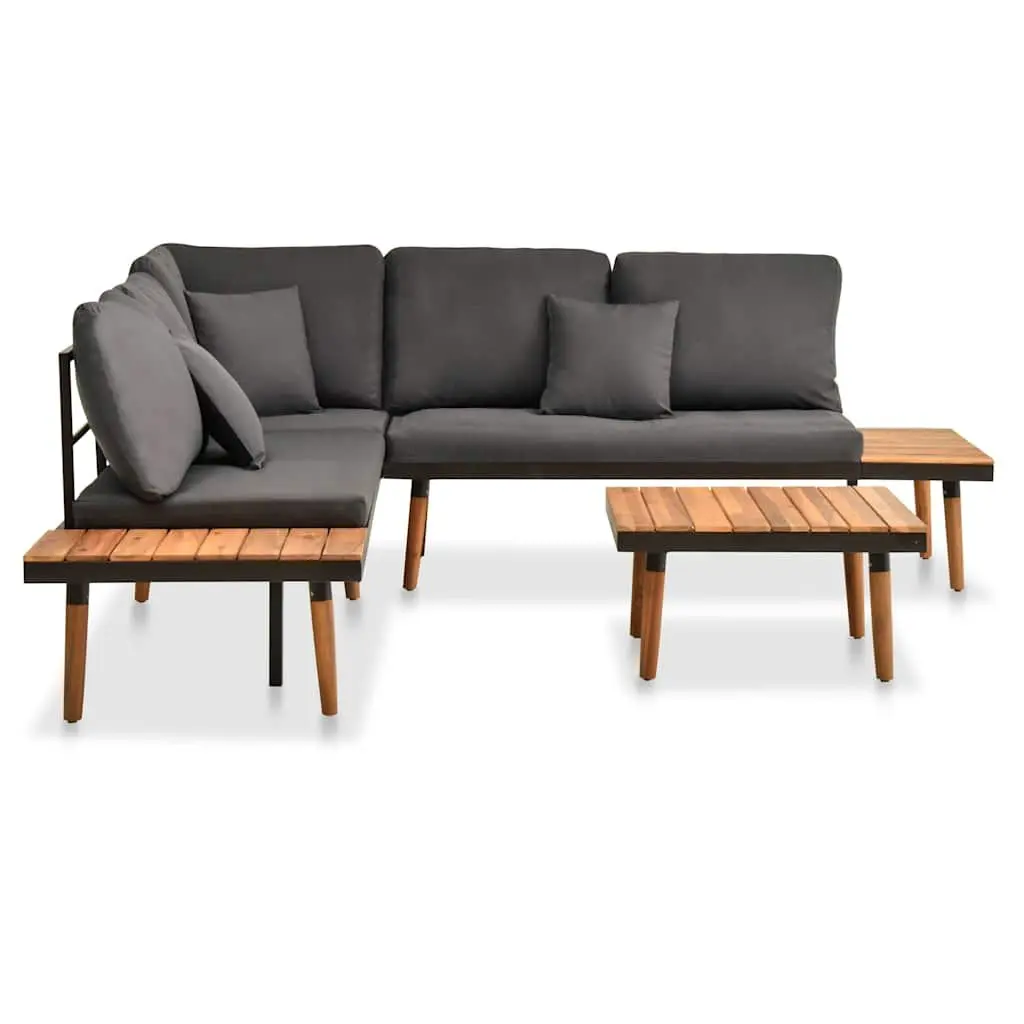 Garden Lounge Set Solid Acacia Wood and Steel Frame 4 Piece Outdoor Sofa with Cushions Grey