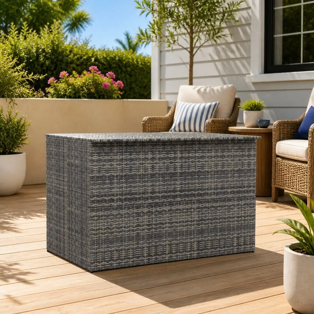 Outdoor Storage Box Poly Rattan Grey 150 x 100 x 100 cm