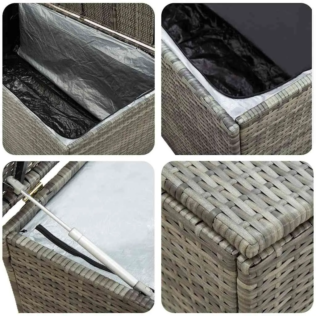 Outdoor Storage Box Poly Rattan Grey 100x50x50cm Durable Steel Frame with Removable Liner for Garden Cushions and Accessories