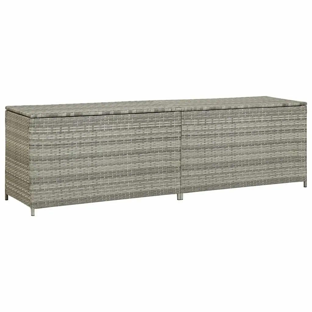Garden Storage Box Grey Poly Rattan Trunk with Steel Frame 200x50x60cm for Outdoor Patio Furniture