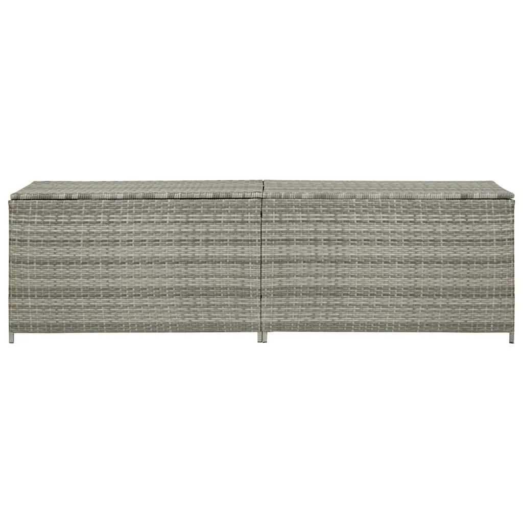 Garden Storage Box Grey Poly Rattan Trunk with Steel Frame 200x50x60cm for Outdoor Patio Furniture