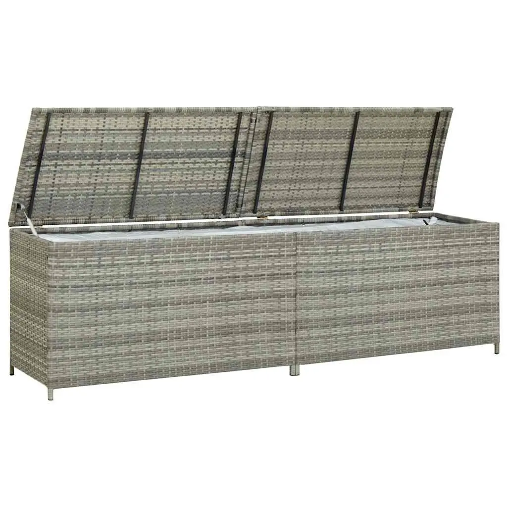 Garden Storage Box Grey Poly Rattan Trunk with Steel Frame 200x50x60cm for Outdoor Patio Furniture