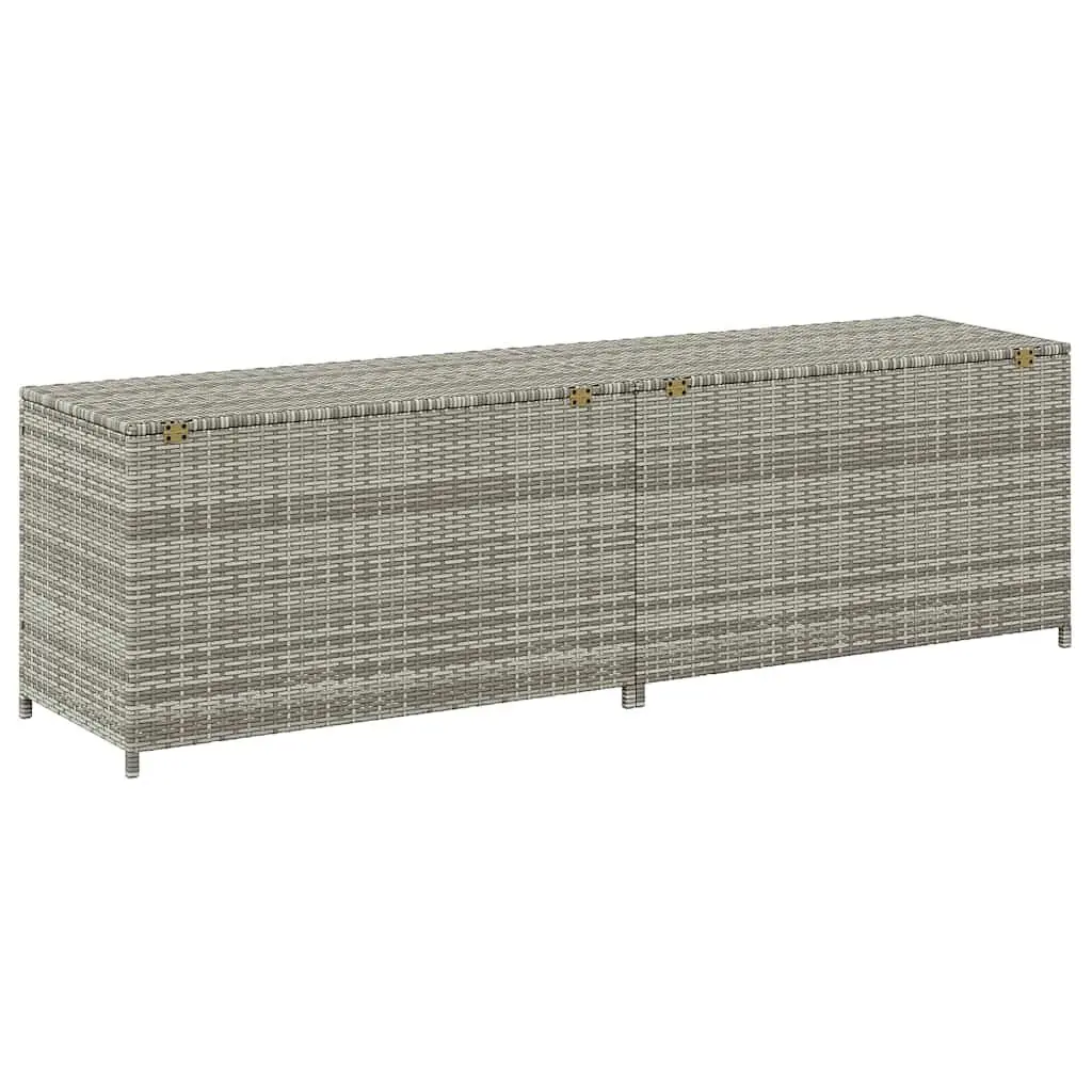Garden Storage Box Grey Poly Rattan Trunk with Steel Frame 200x50x60cm for Outdoor Patio Furniture