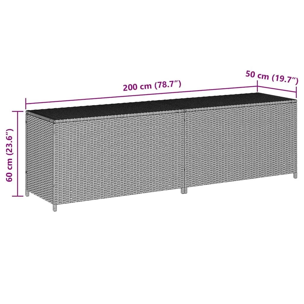 Garden Storage Box Grey Poly Rattan Trunk with Steel Frame 200x50x60cm for Outdoor Patio Furniture