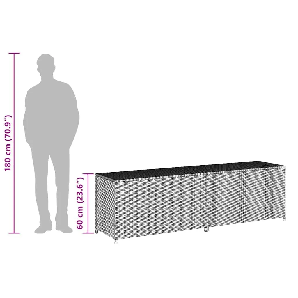 Garden Storage Box Grey Poly Rattan Trunk with Steel Frame 200x50x60cm for Outdoor Patio Furniture