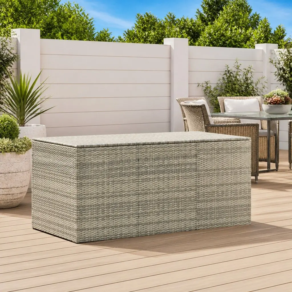 Outdoor Storage Box Grey Poly Rattan 180x90x70cm Durable Outdoor Container for Garden Furniture and Cushions