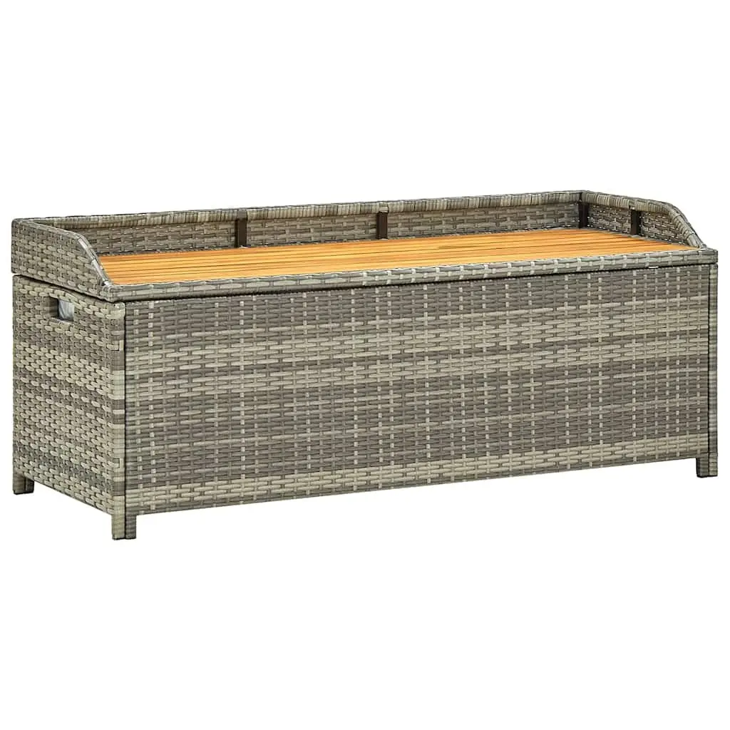 Garden Bench Grey 120cm Poly Rattan Outdoor Storage Seating Weather Resistant