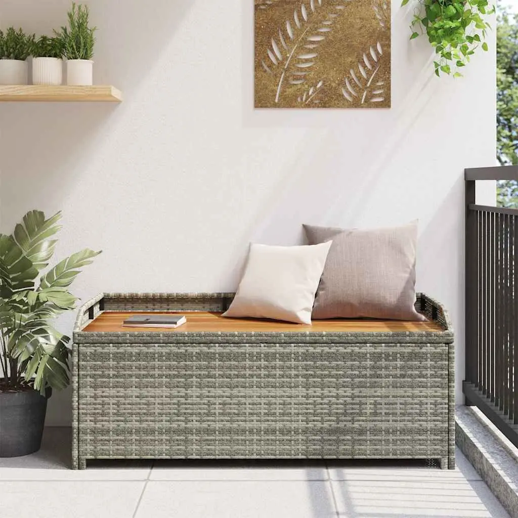 Garden Bench Grey 120cm Poly Rattan Outdoor Storage Seating Weather Resistant