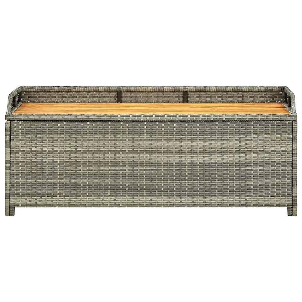 Garden Bench Grey 120cm Poly Rattan Outdoor Storage Seating Weather Resistant