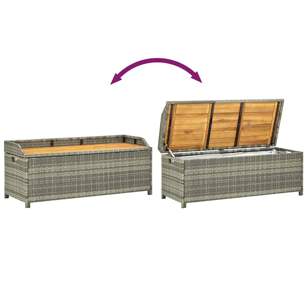 Garden Bench Grey 120cm Poly Rattan Outdoor Storage Seating Weather Resistant