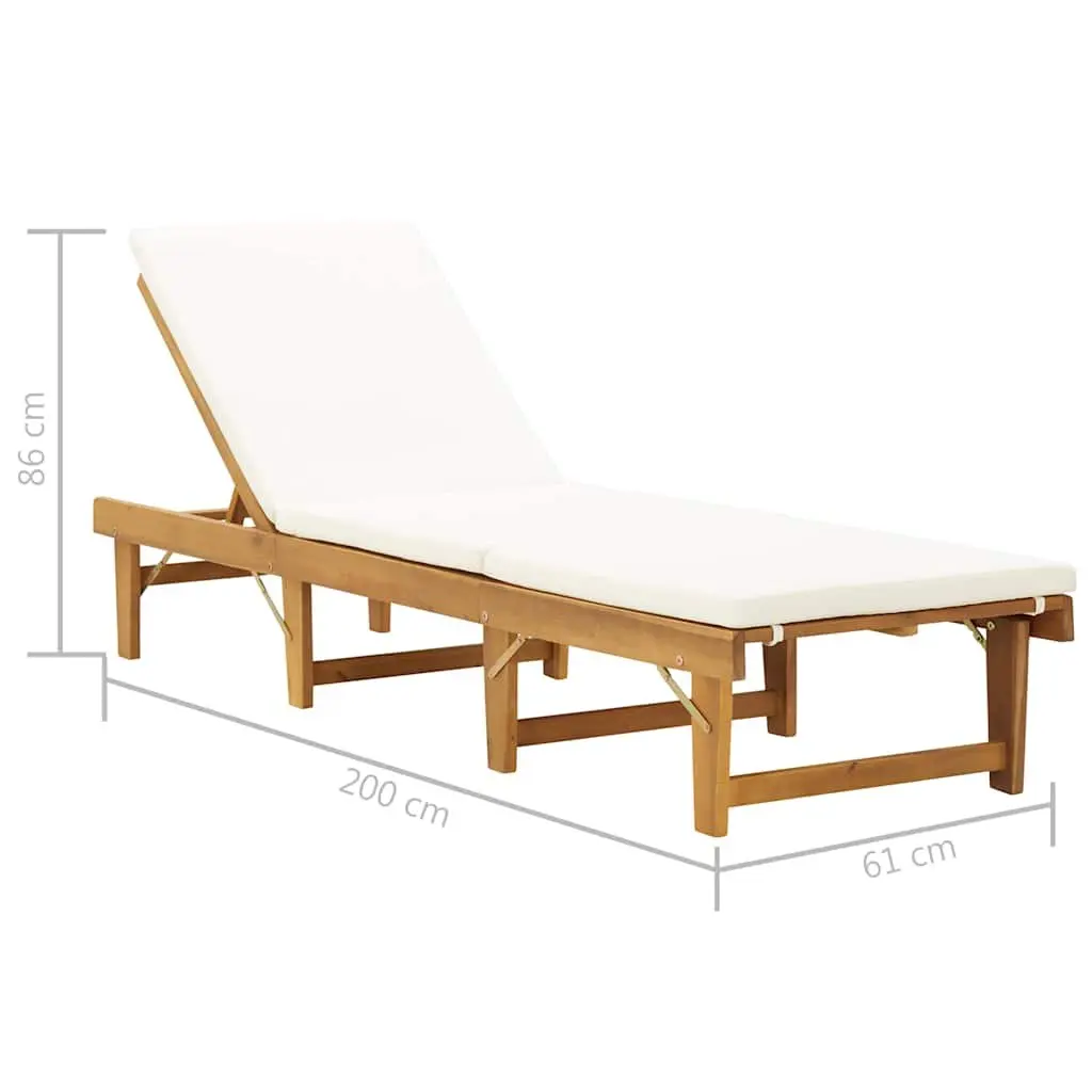 Folding Sun Lounger Solid Acacia Wood Adjustable Outdoor Patio Garden Bed Brown
