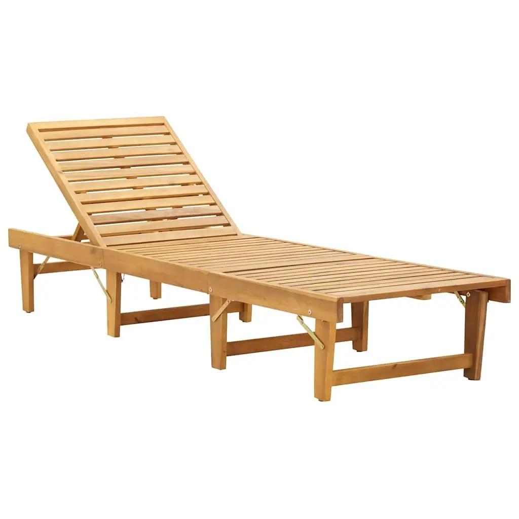 Folding Sun Lounger Solid Acacia Wood Grey Cushion Outdoor Patio