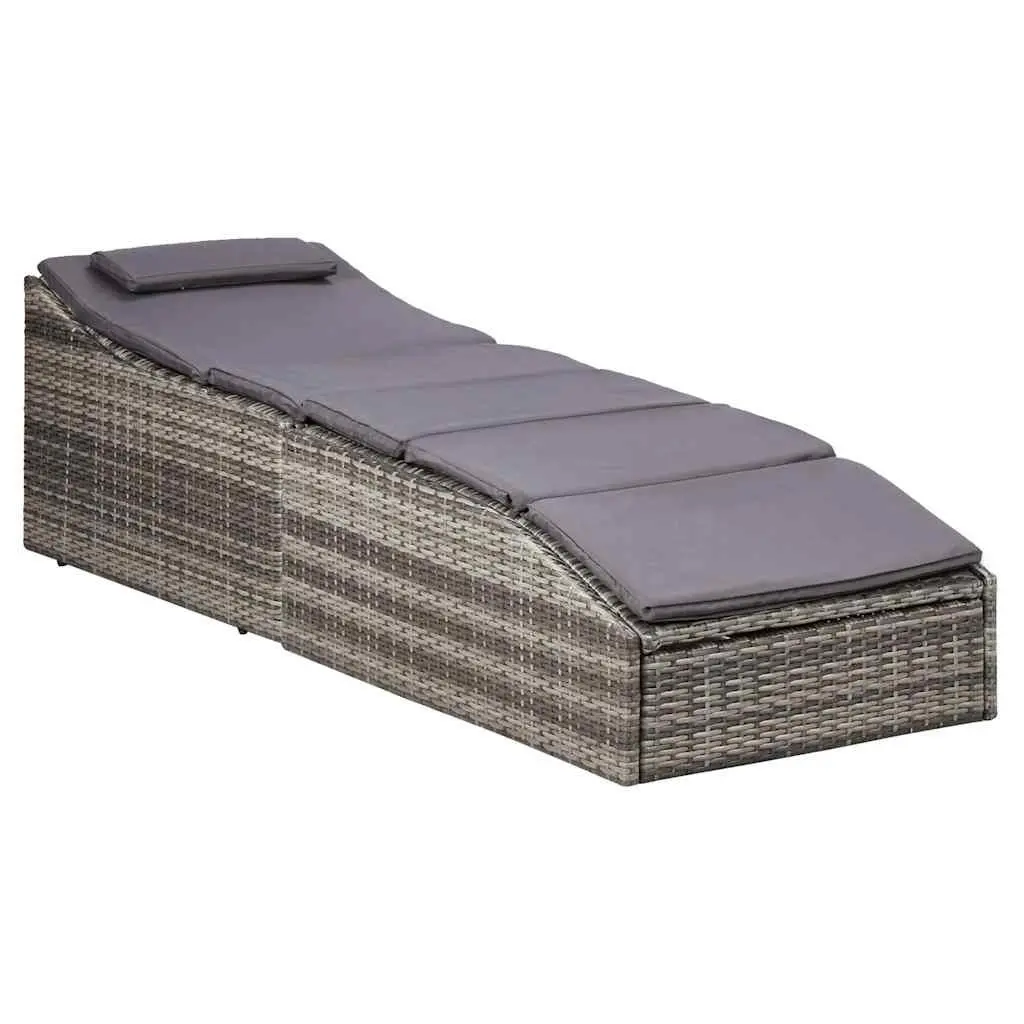 Sun Lounger Poly Rattan Grey Outdoor Patio Chair with Cushion