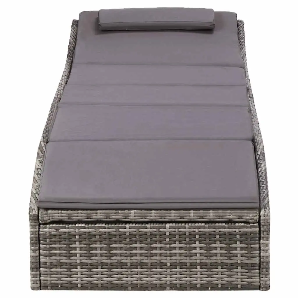 Sun Lounger Poly Rattan Grey Outdoor Patio Chair with Cushion