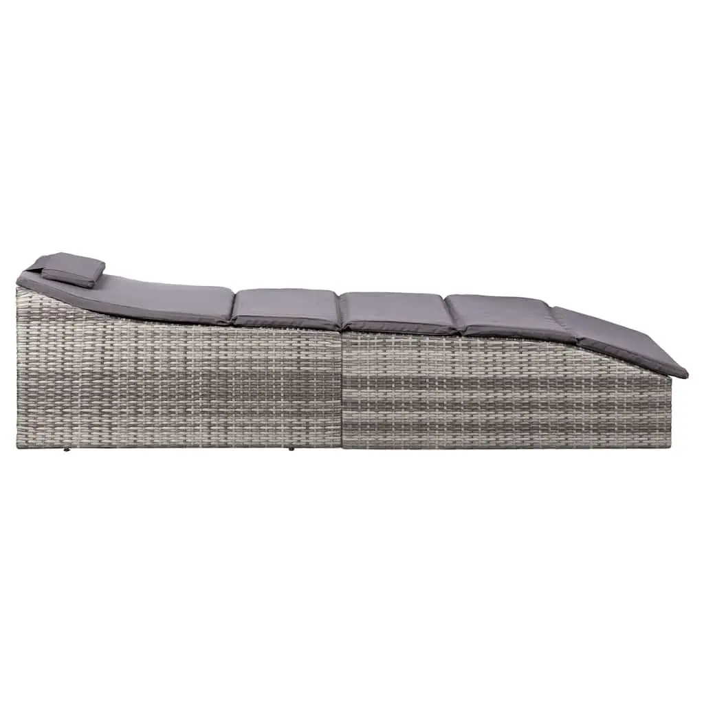 Sun Lounger Poly Rattan Grey Outdoor Patio Chair with Cushion