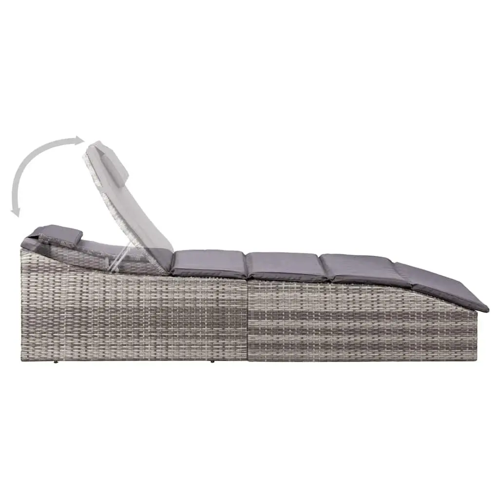 Sun Lounger Poly Rattan Grey Outdoor Patio Chair with Cushion