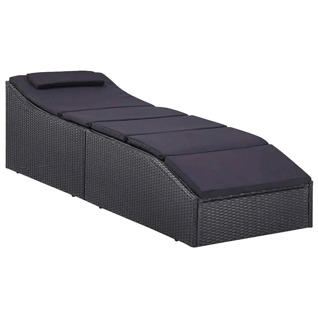 Sunbed Outdoor Recliner Chair Adjustable Black Poly Rattan with Cushions for Garden and Patio Furniture