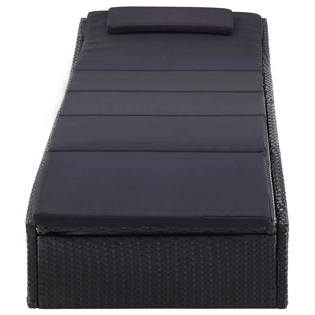 Sunbed Outdoor Recliner Chair Adjustable Black Poly Rattan with Cushions for Garden and Patio Furniture