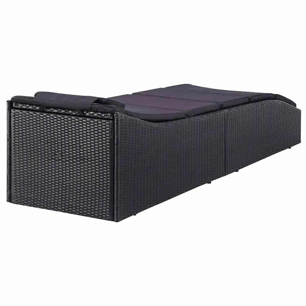 Sunbed Outdoor Recliner Chair Adjustable Black Poly Rattan with Cushions for Garden and Patio Furniture