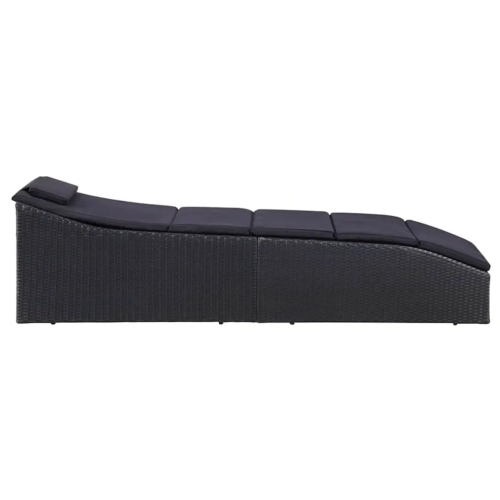 Sunbed Outdoor Recliner Chair Adjustable Black Poly Rattan with Cushions for Garden and Patio Furniture