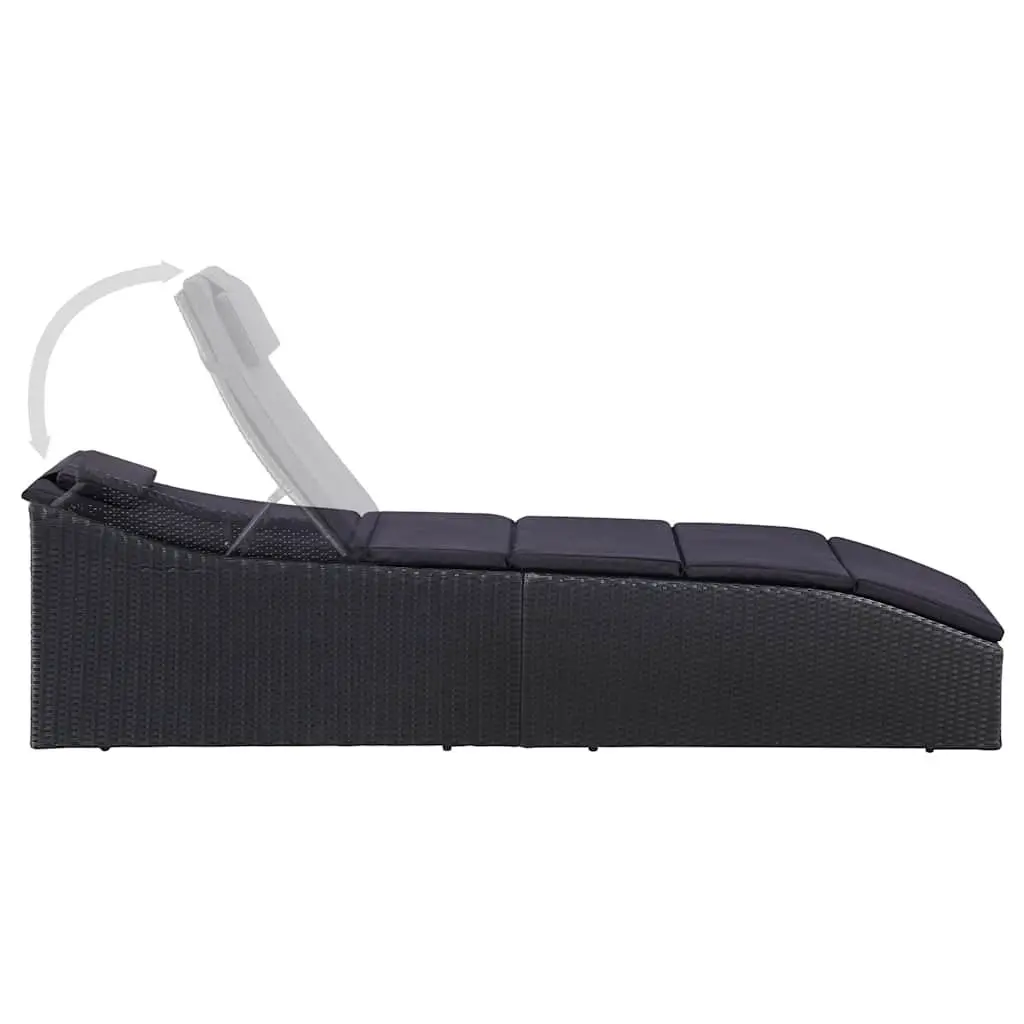 Sunbed Outdoor Recliner Chair Adjustable Black Poly Rattan with Cushions for Garden and Patio Furniture