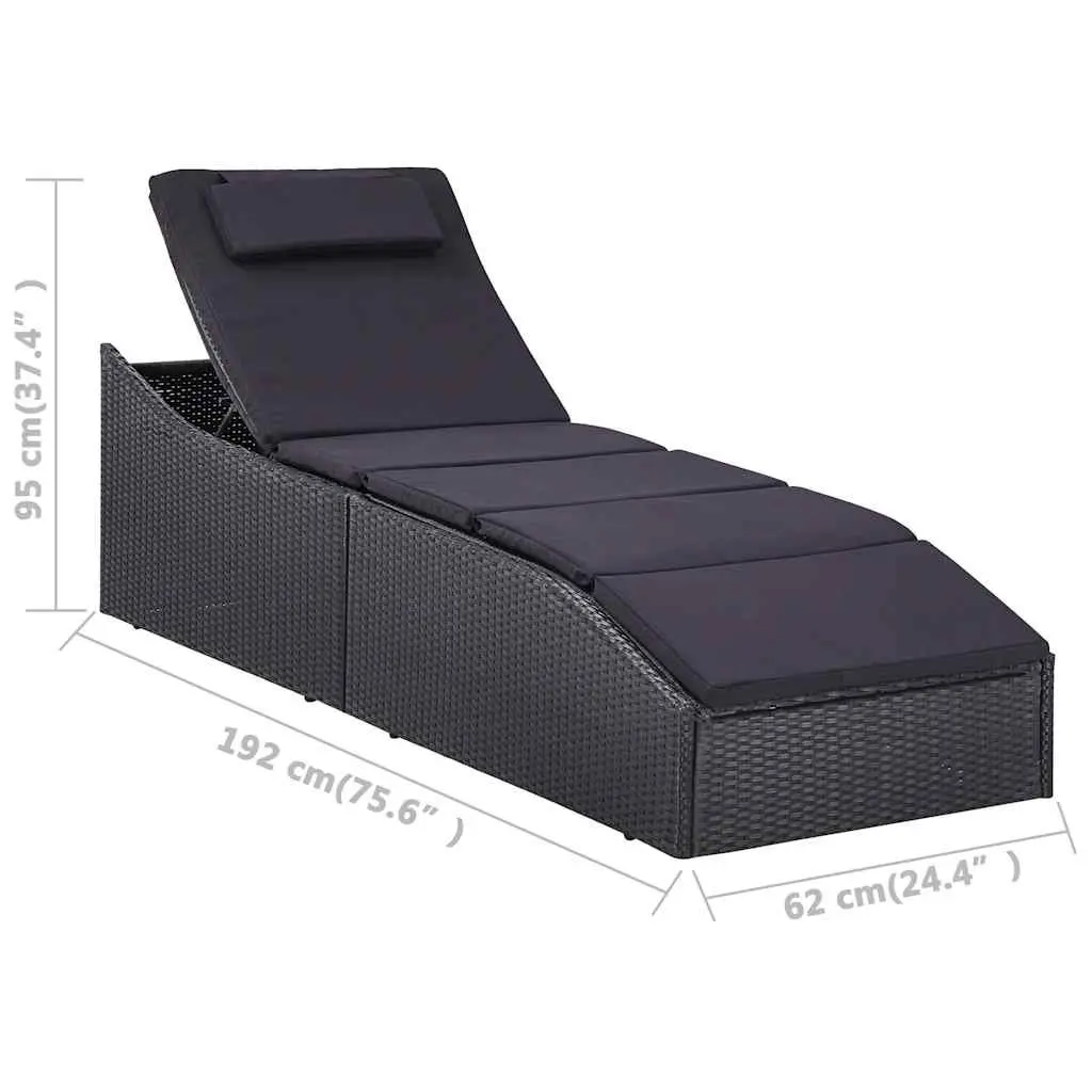 Sunbed Outdoor Recliner Chair Adjustable Black Poly Rattan with Cushions for Garden and Patio Furniture