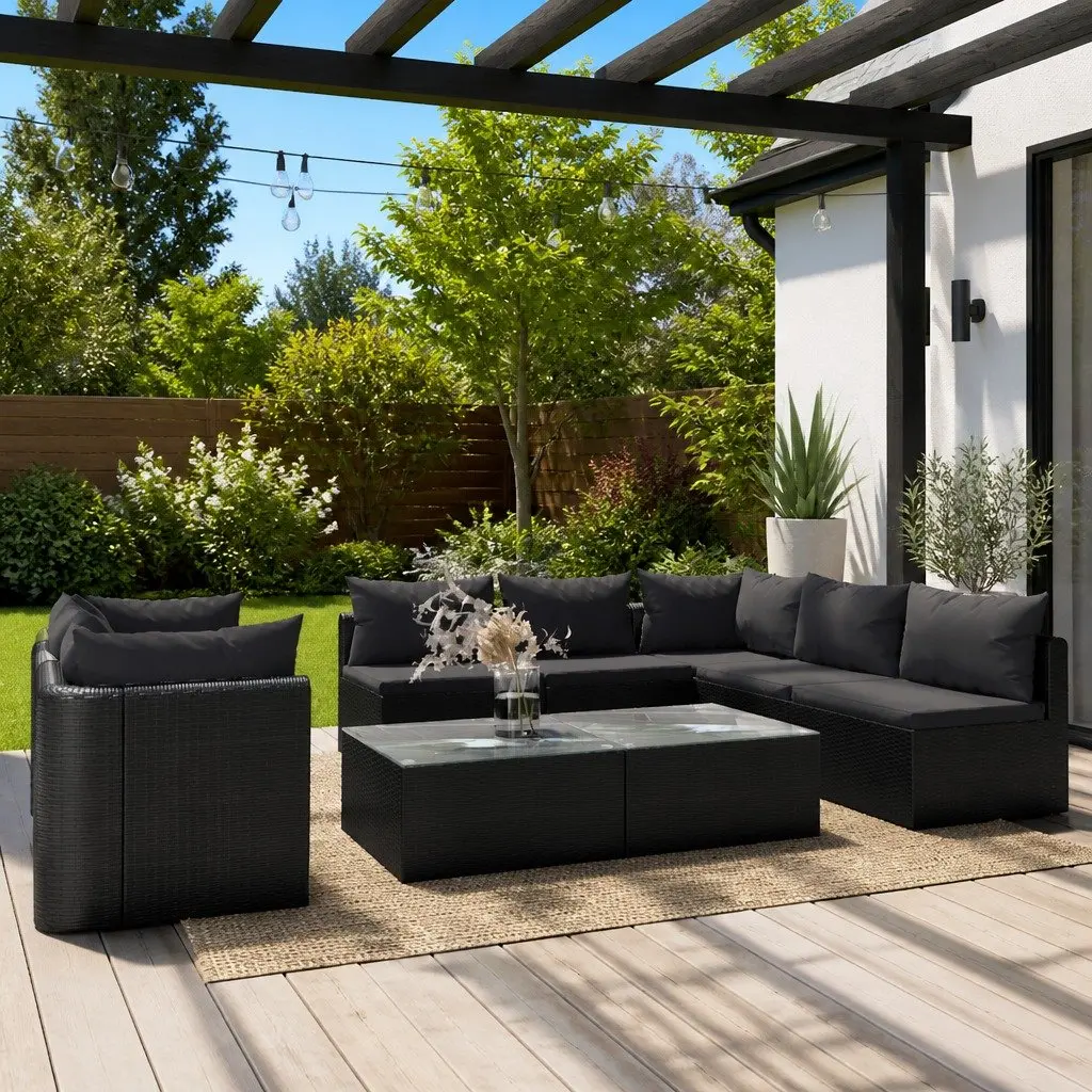 Garden Lounge Set 9 Piece Outdoor Sofa Set Poly Rattan Black Modular Patio