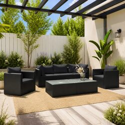 Garden Lounge Sectional Sofa Set 7 Pieces Modular Patio Seating with Cushions