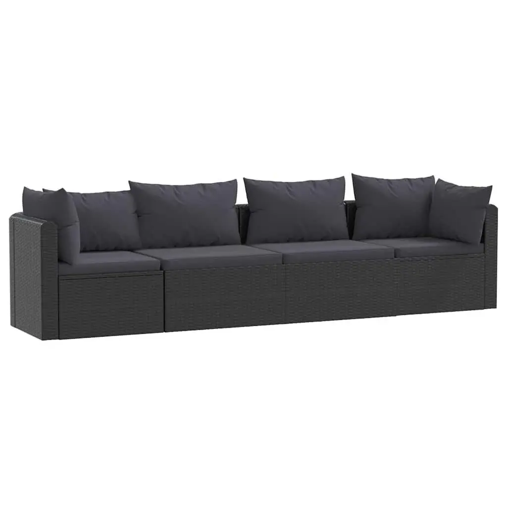 Outdoor Sectional Sofa Set 4 Piece Garden Furniture Poly Rattan Black Cushions