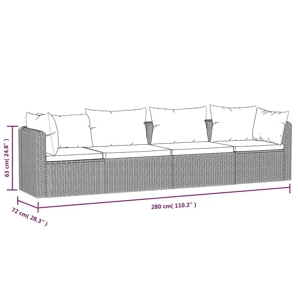 Outdoor Sectional Sofa Set 4 Piece Garden Furniture Poly Rattan Black Cushions