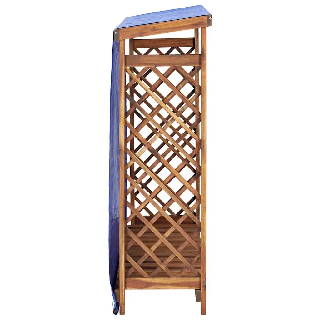 Firewood Storage Shed Outdoor Wood Organiser 105x38x115cm Brown Solid Acacia Wood with Sloped Roof and Ventilated Lattice Panels