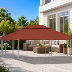 2-Tier Gazebo Top Cover 4x3 m Waterproof Replacement Canopy Sunshade Brown