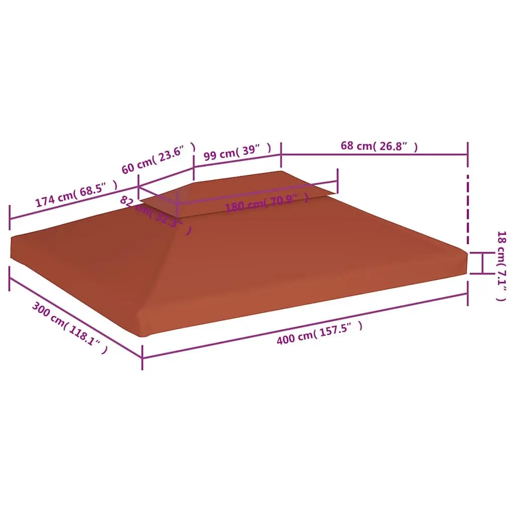 2-Tier Gazebo Top Cover 4x3 m Waterproof Replacement Canopy Sunshade Brown