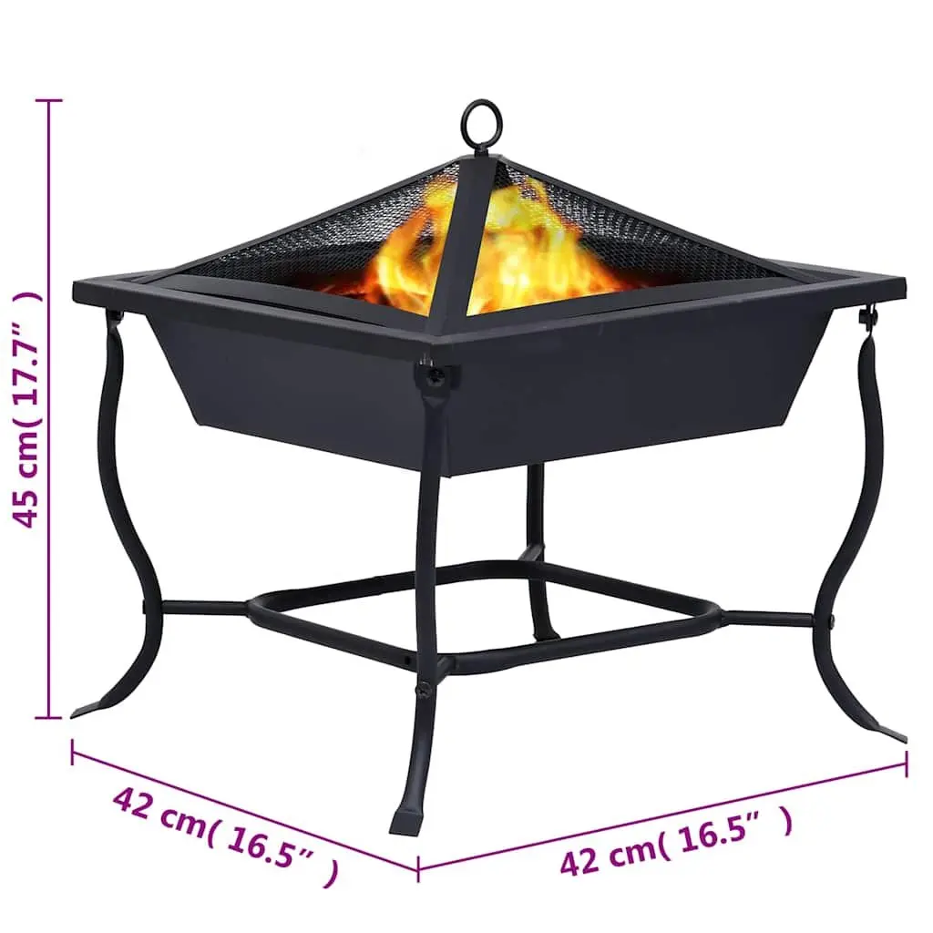 Fire Pit Steel Bowl 42cm Black Garden Patio Heater Outdoor Wood Burner