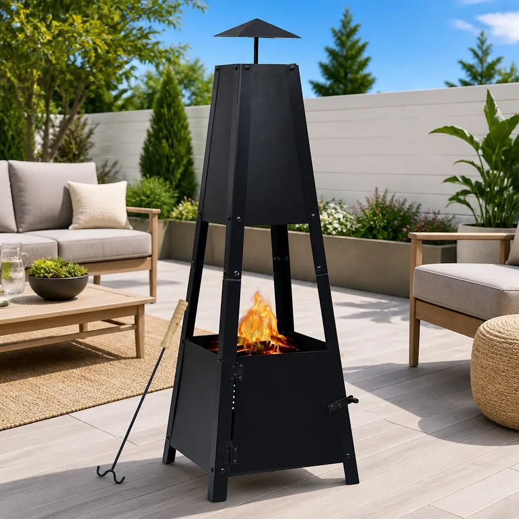 Black Pyramid Fire Pit for Outdoor Enjoyment