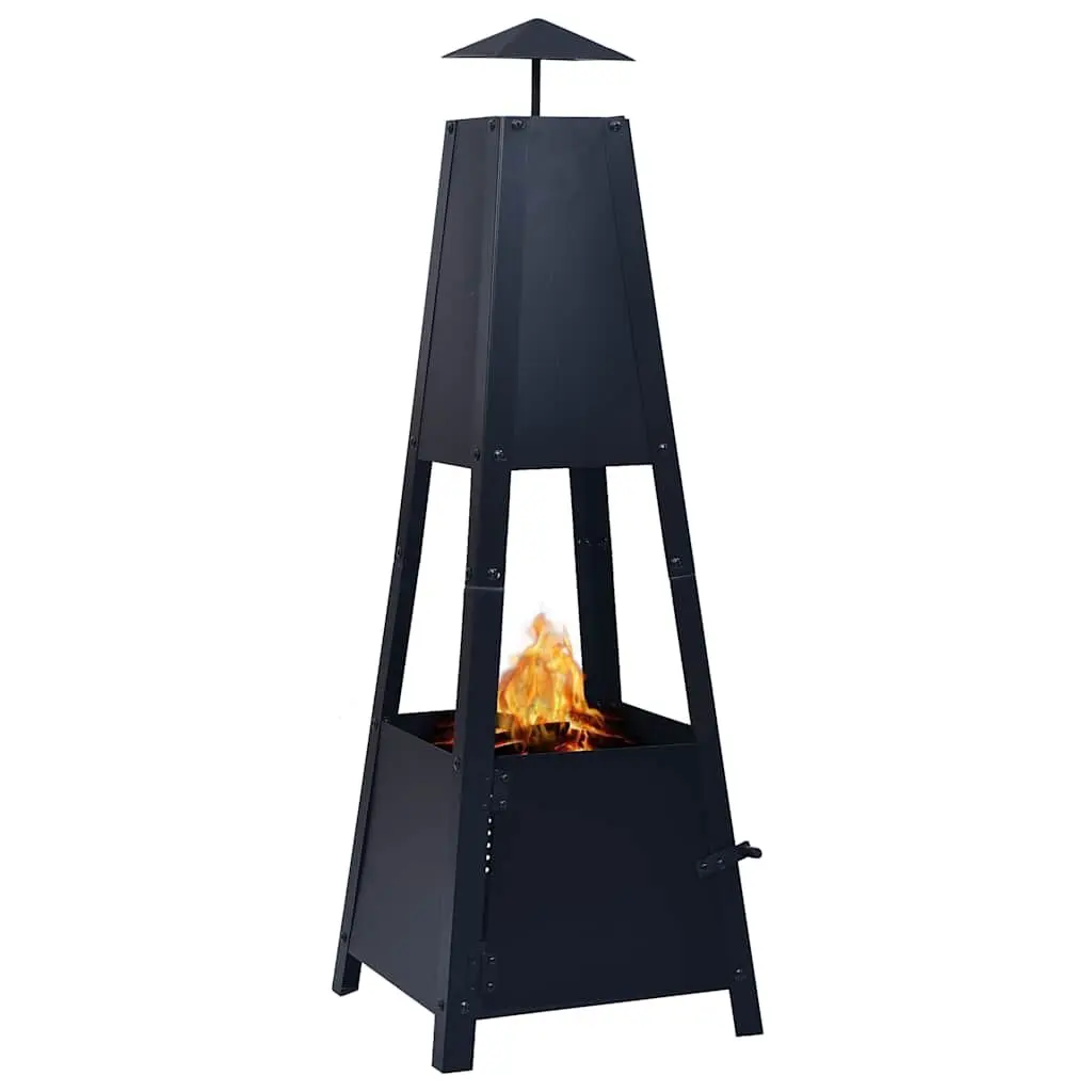 Fire Pit Steel Bowl Black Pyramid Outdoor Patio Heater 35 x 35 x 99 cm