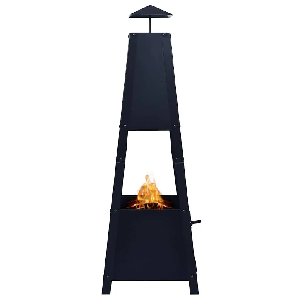 Fire Pit Steel Bowl Black Pyramid Outdoor Patio Heater 35 x 35 x 99 cm