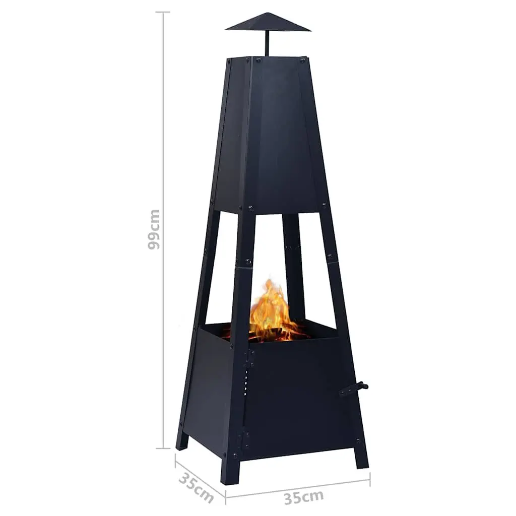 Fire Pit Steel Bowl Black Pyramid Outdoor Patio Heater 35 x 35 x 99 cm
