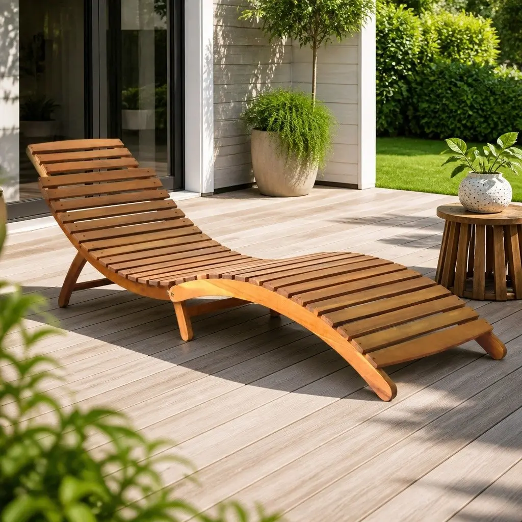 Folding Chair Brown Outdoor Patio Garden Lounge Sun Lounger Solid Acacia Wood