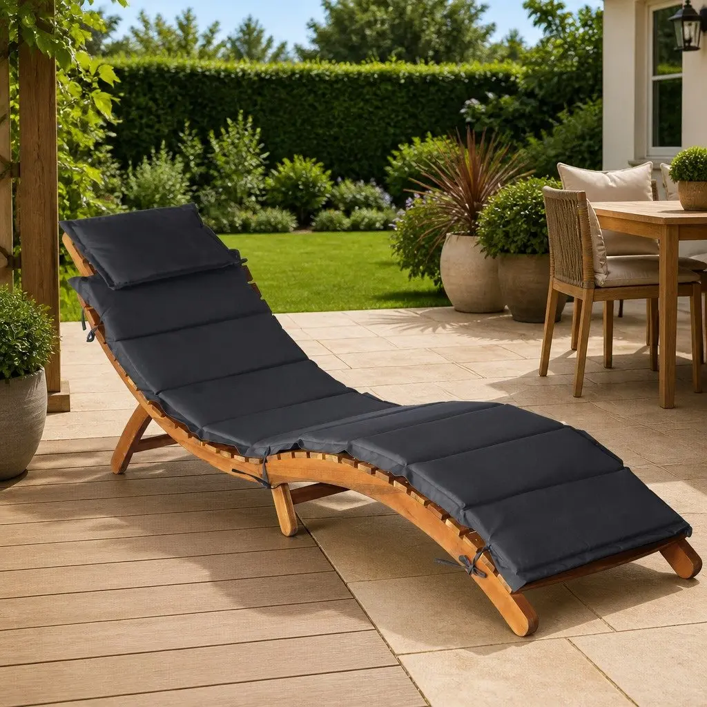 Sun Lounger Acacia Wood Folding Chair with Cushion Dark Grey