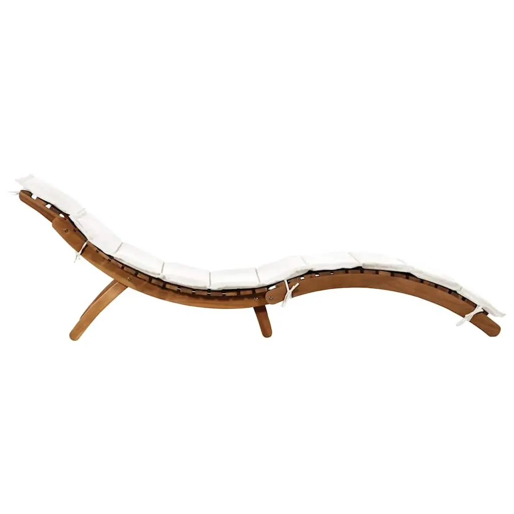 Sun Lounger Solid Acacia Wood Folding Garden Outdoor Patio Relaxer Cream Cushion