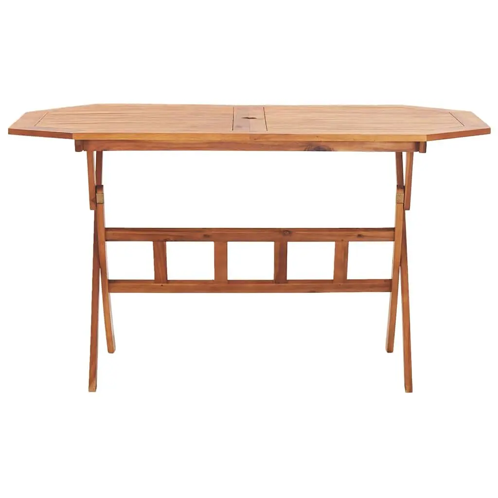 Outdoor Dining Table Folding Solid Acacia Wood Brown 135x85x75cm with Parasol Hole