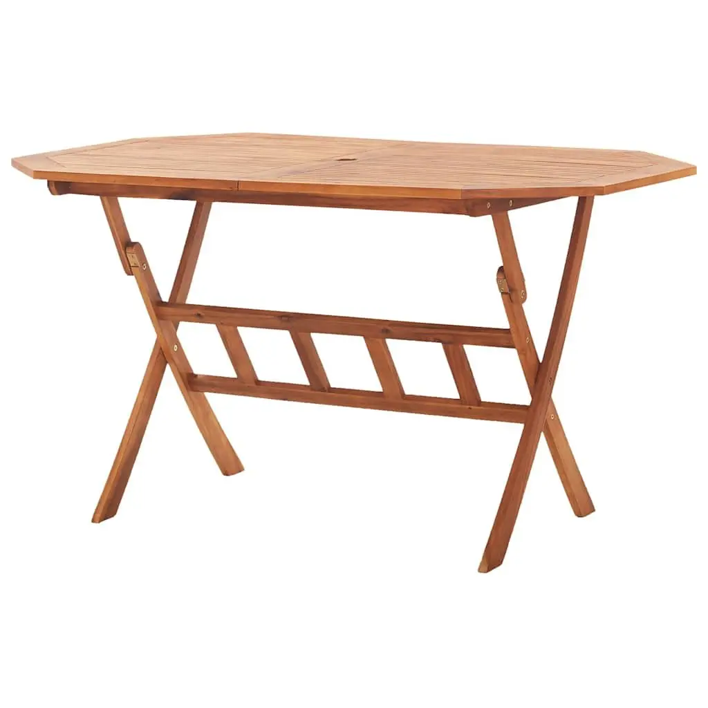 Outdoor Dining Table Folding Solid Acacia Wood Brown 135x85x75cm with Parasol Hole