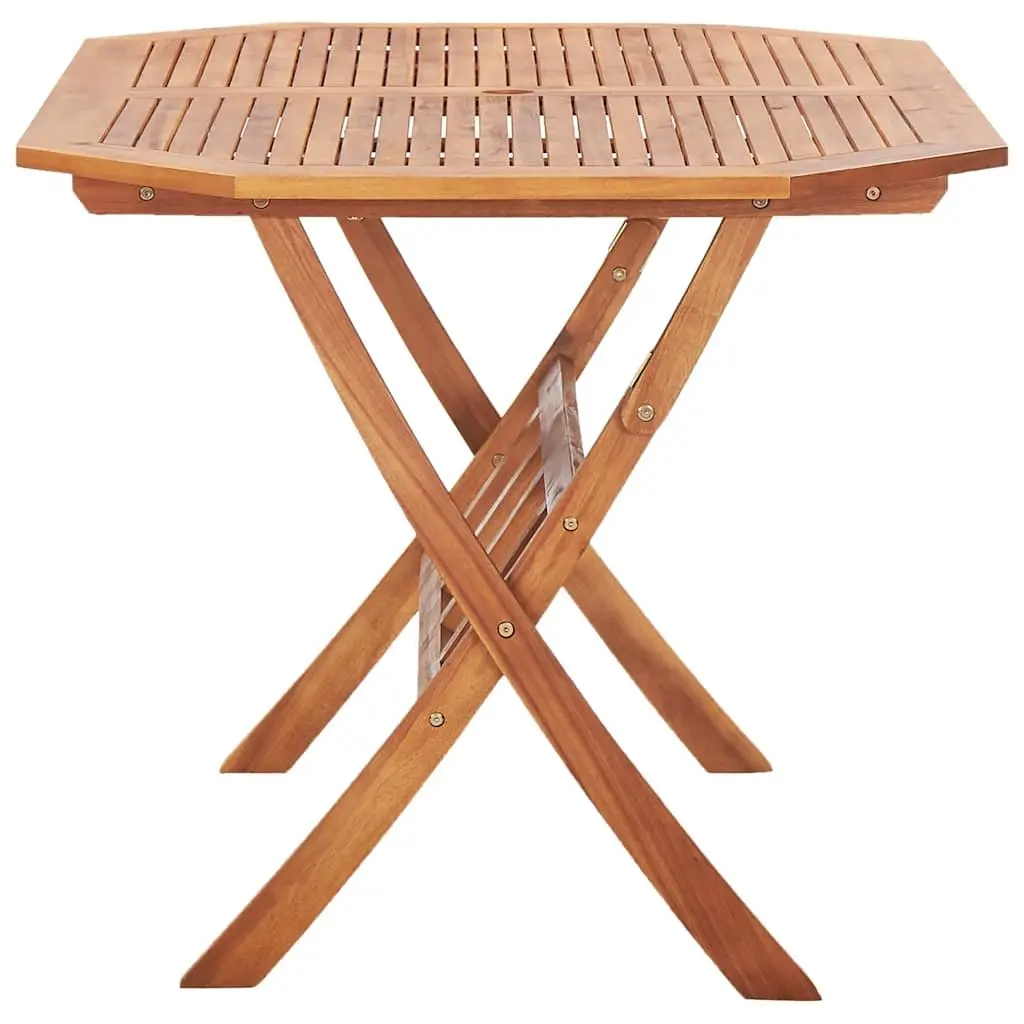 Outdoor Dining Table Folding Solid Acacia Wood Brown 135x85x75cm with Parasol Hole