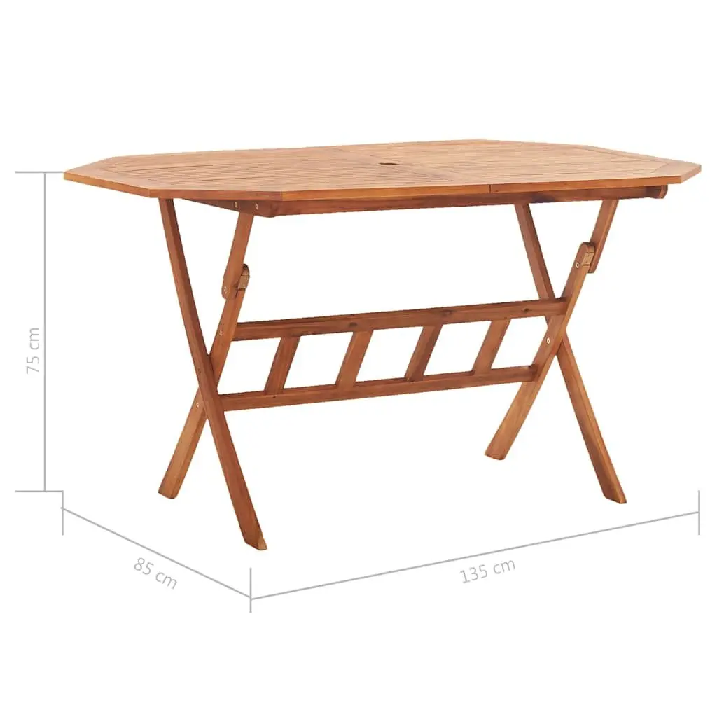 Outdoor Dining Table Folding Solid Acacia Wood Brown 135x85x75cm with Parasol Hole